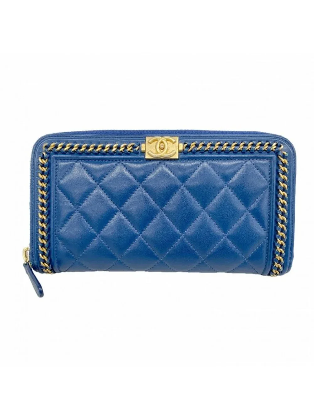 Chanel Wallet Boy Lambskin Navy Champagne Gold